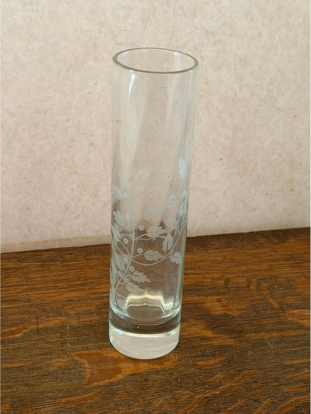 Vintage Pasabahce Turkey Etched Crystal Glass Bud Vase Floral Design